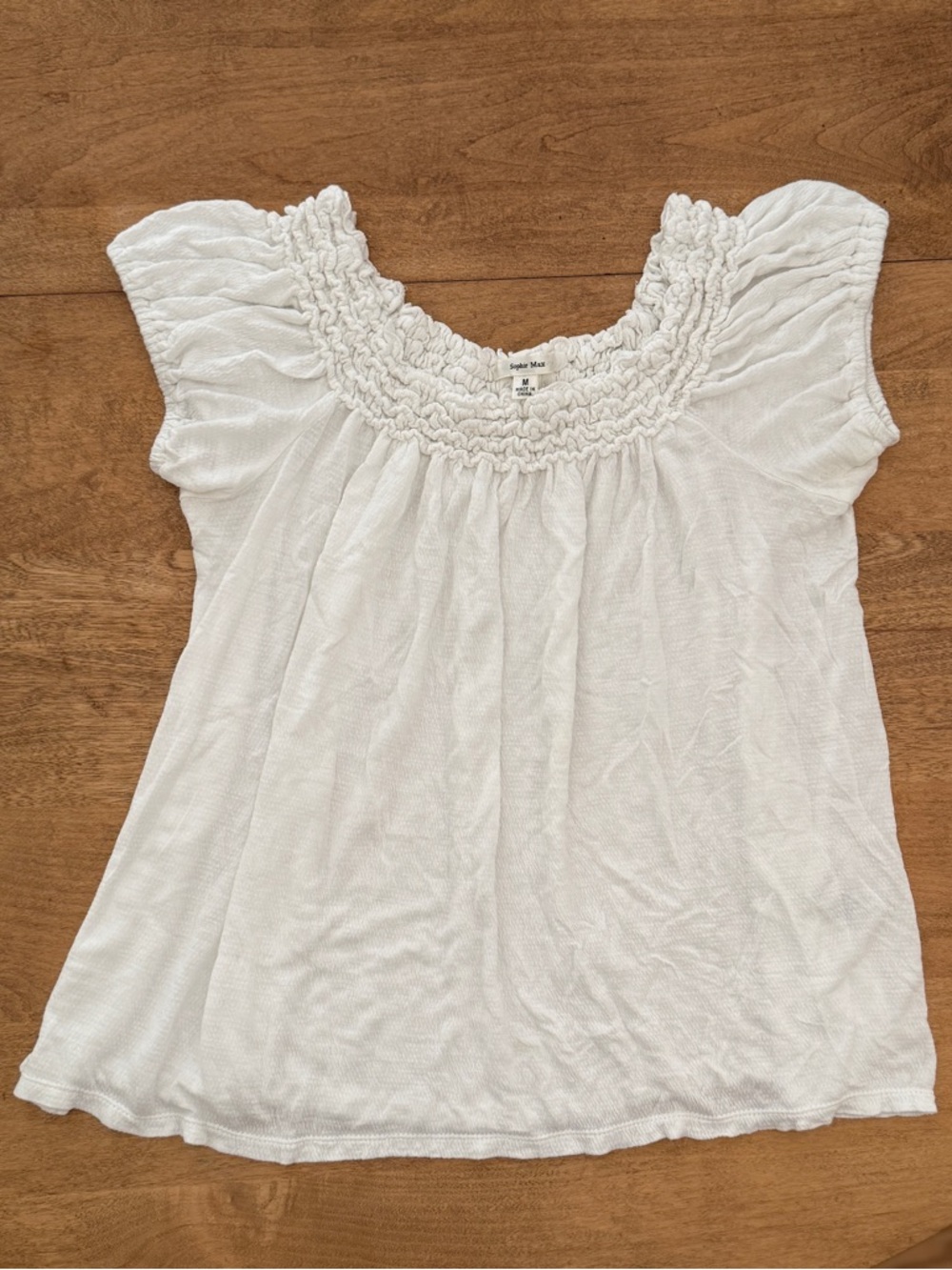 Sophie Max White Smocked Scoop-Neck Off-the-Shoulder Top (Size: Medium)